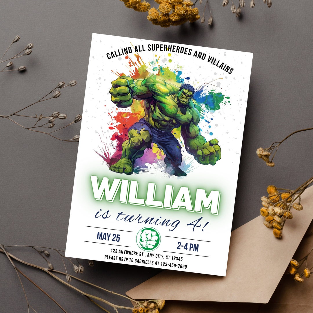 Hulk Birthday Invitation Template Instant Download Printable Hulk