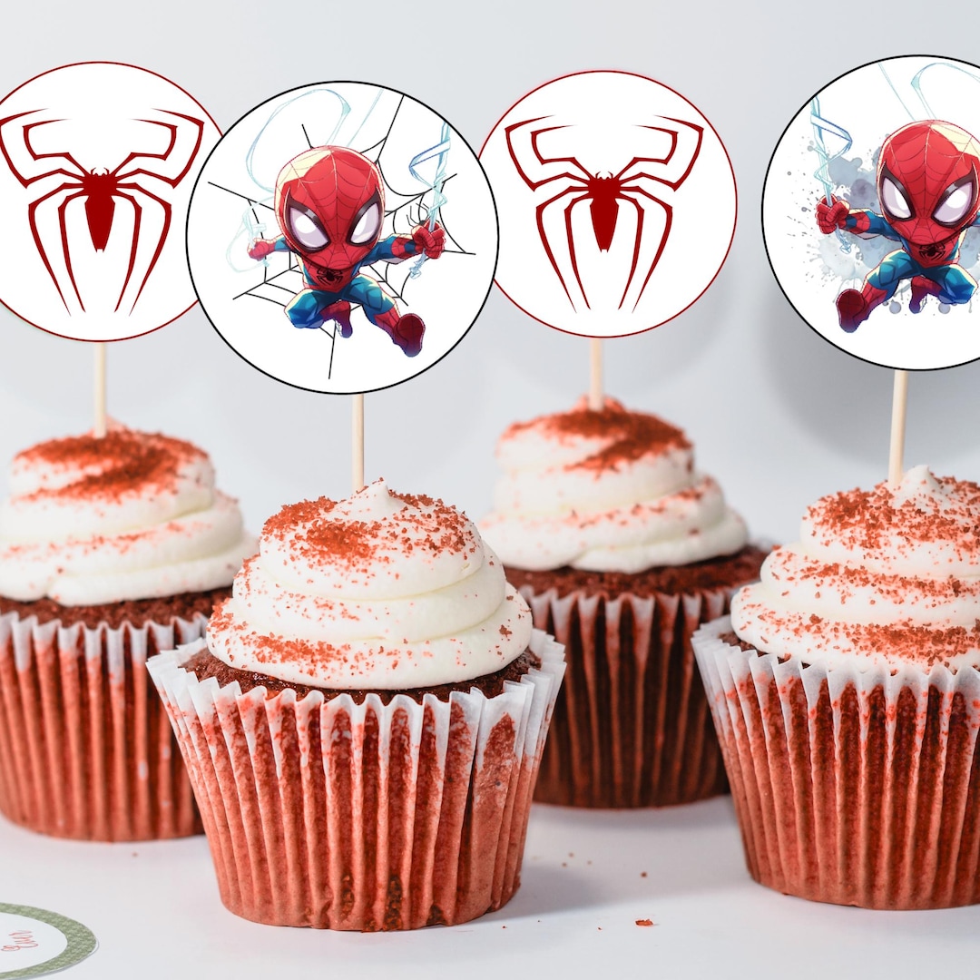 Spiderman Cupcake Toppers Printable Superhero Party Decor Digital