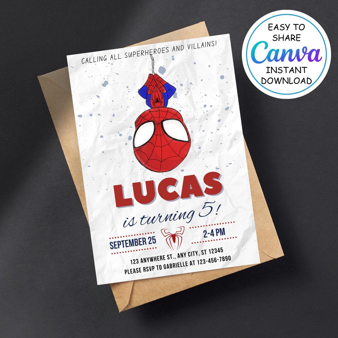 Editable Spiderman Birthday Invitation Template Printable Spider-man ...