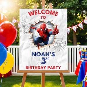 Spiderman Welcome Sign - Editable Spider man Welcome Board for Birthday Party - Printable Poster Superhero Theme Sign Template image 4