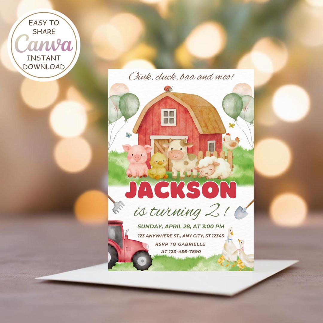 Editable Farm Birthday Invitation Template, Boys Barnyard Birthday ...