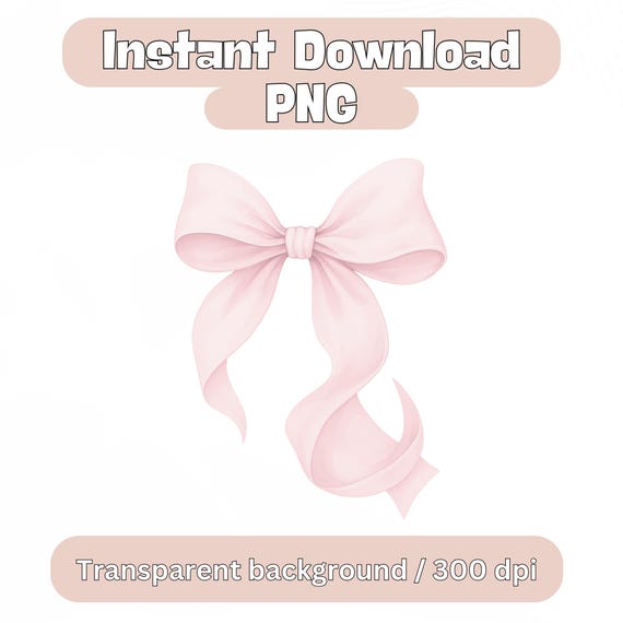 Coquette Pink Bow Png Instant Download - Ribbon Bow Watercolor Sublimation - Design High Resolution PNG - Digital Download