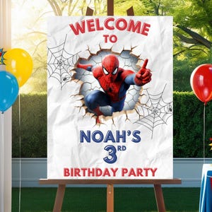 Spiderman Welcome Sign - Editable Spider man Welcome Board for Birthday Party - Printable Poster Superhero Theme Sign Template image 3