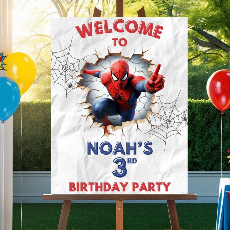 Spiderman Welcome Sign - Editable Spider man Welcome Board for Birthday Party - Printable Poster Superhero Theme Sign Template image 3
