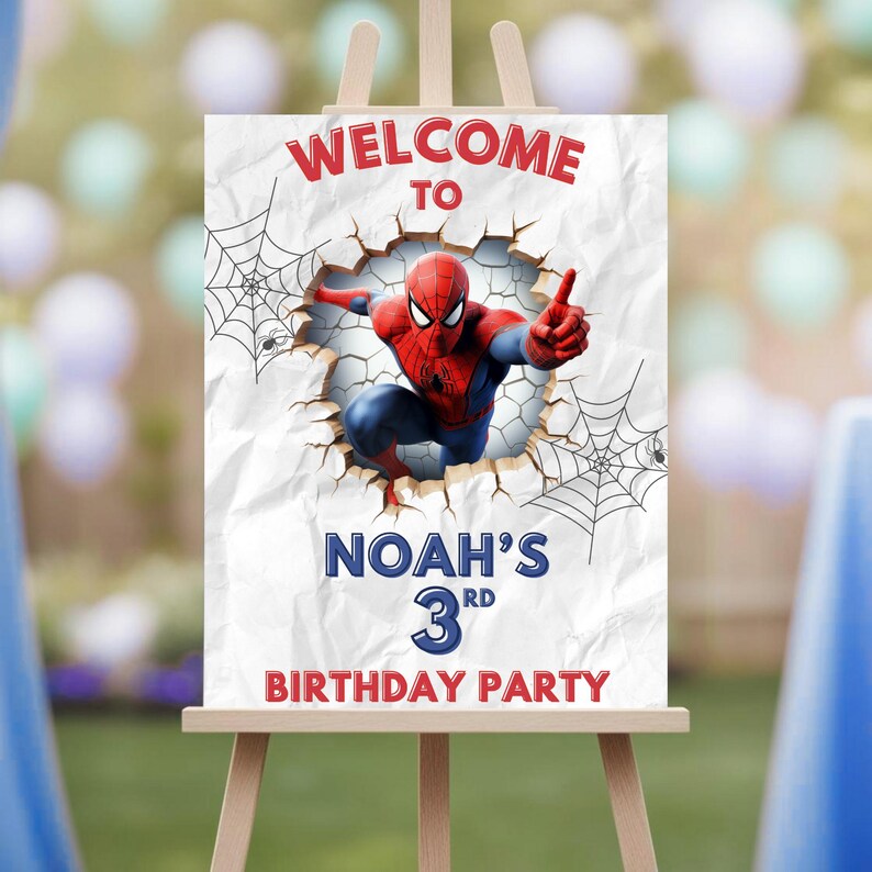 Spiderman Welcome Sign - Editable Spider man Welcome Board for Birthday Party - Printable Poster Superhero Theme Sign Template image 7