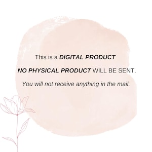 Peut inclure: Une annonce de produit num&eacute;rique avec un fond aquarelle rose et un motif floral. Le texte indique : "Ceci est un PRODUIT NUM&Eacute;RIQUE. AUCUN PRODUIT PHYSIQUE NE SERA ENVOY&Eacute;. Vous ne recevrez rien par la poste."