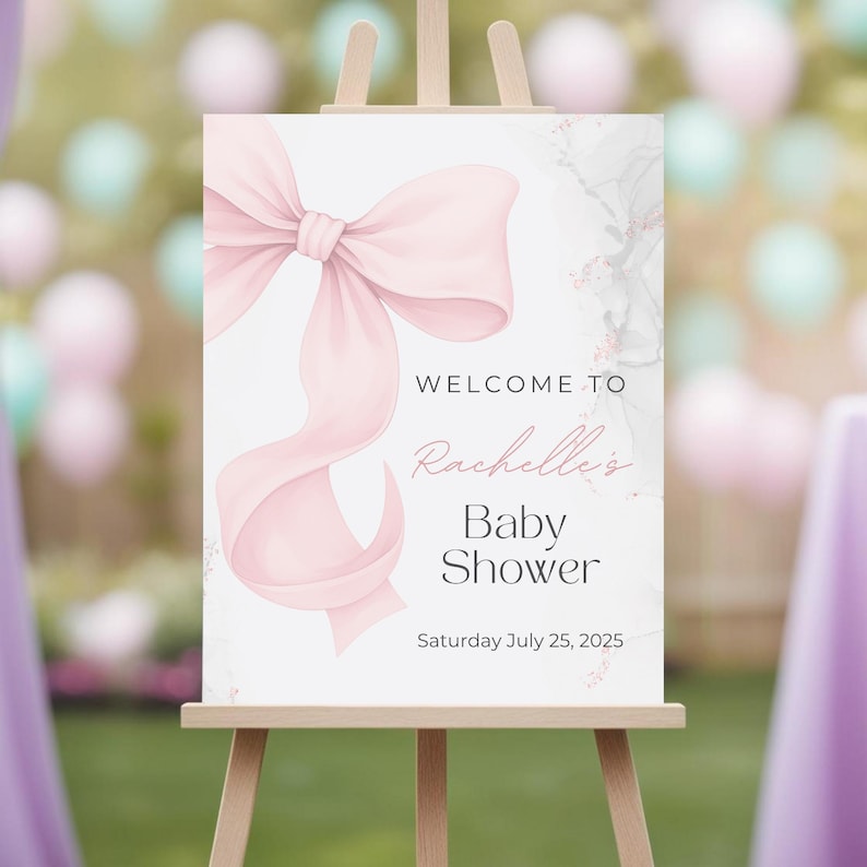 Pink Bow Baby Shower Welcome Sign - Printable Coquette Bow Girl Baby ...