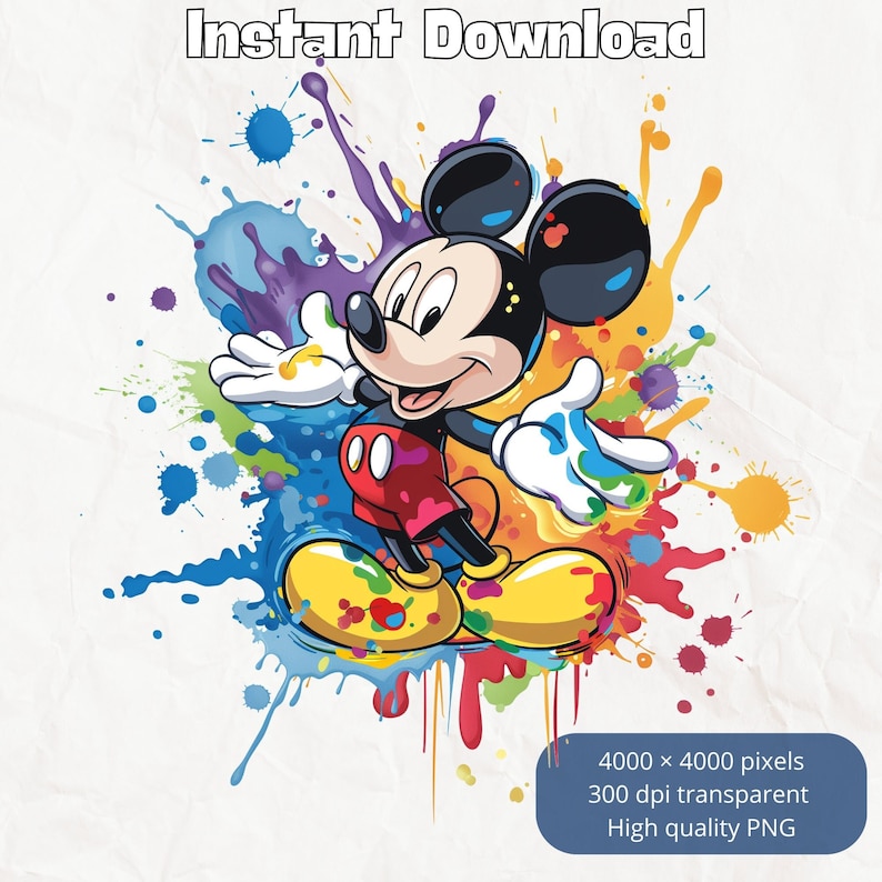 Mickey Mouse Png Splash Instant Download - Mickey Mouse Sublimation Designs Splash - Design High Resolution - Digital PNG
