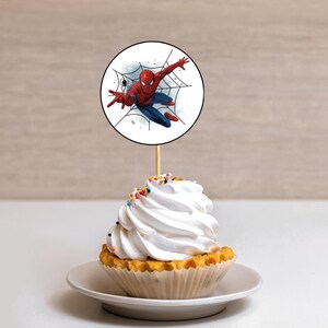 Spider-Man Cupcake-Topper – Druckbare Superhelden-Partydekorationen – Digitale Spider-Man-Kuchenaufsätze – Sofort-Download Bild 5