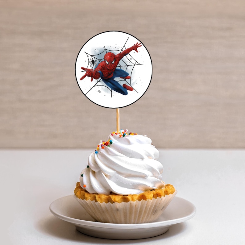 Spider-Man Cupcake-Topper – Druckbare Superhelden-Partydekorationen – Digitale Spider-Man-Kuchenaufsätze – Sofort-Download Bild 5