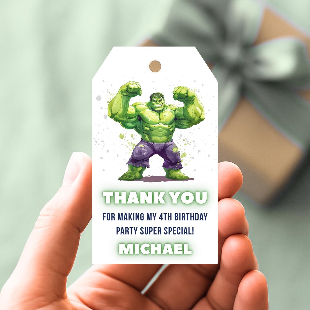 Hulk Labels Editable Hulk Birthday Favor Tags – Printable Superhero Thank You Tags ...