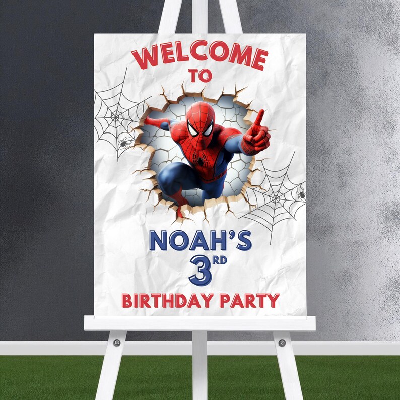 Spiderman Welcome Sign - Editable Spider man Welcome Board for Birthday Party - Printable Poster Superhero Theme Sign Template image 5