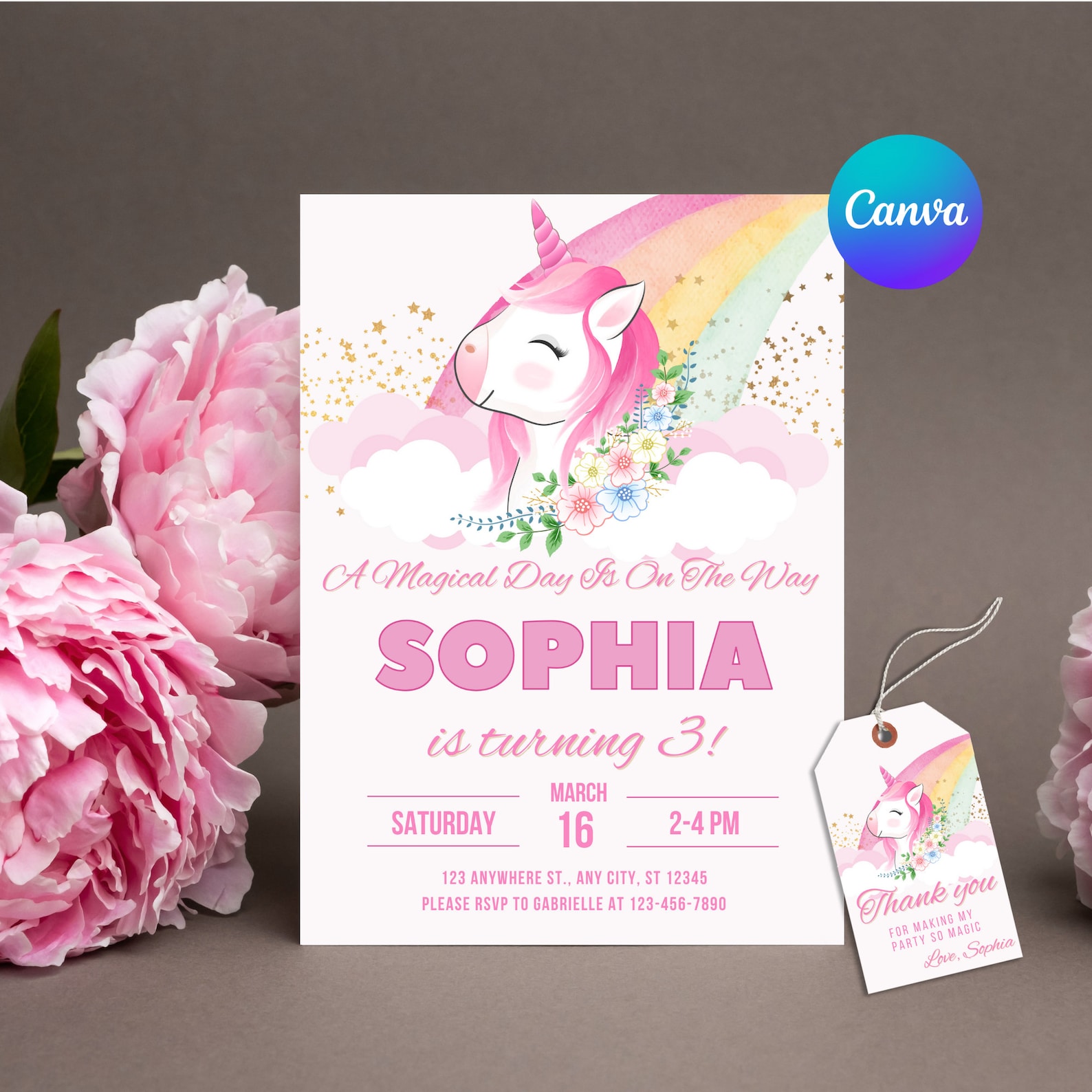 Magical Unicorn Birthday Invitation Template, Editable Unicorn Party ...