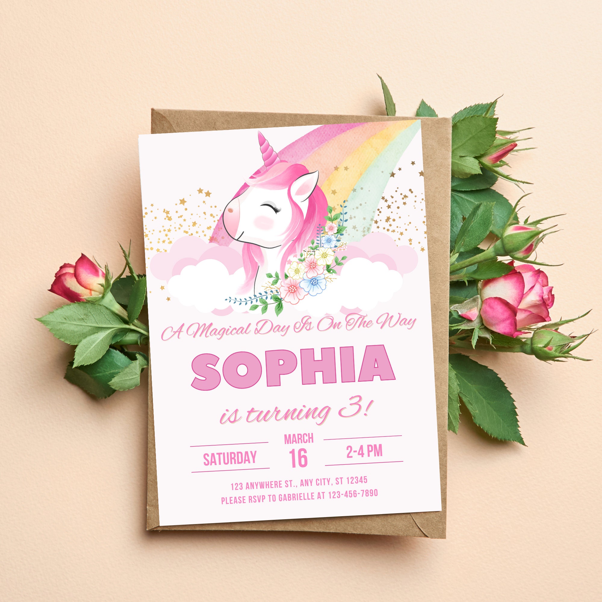Magical Unicorn Birthday Invitation Template, Editable Unicorn Party ...