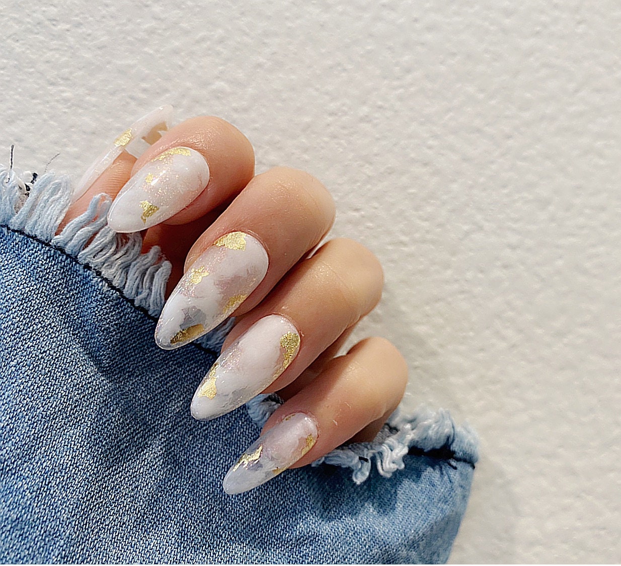 White Marble Gold Foil Press on Nails Marble Nails Foil Etsy