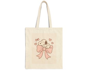 Snoopy Coquette Tragetasche – Schleifen, wiederverwendbare Einkaufstasche aus Baumwoll-Canvas