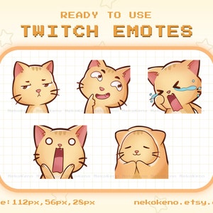 5 Orange Cat Twitch Emotes, Emote for Twitch Discord Youtube, Cat Cute Emotes, Kawaii Emotes, Chibi Emotes