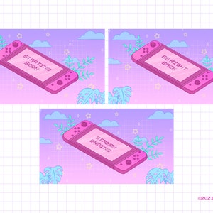 5 Animated Lofi Stream Screens for Twitch, Aesthetic Lofi, Chill Screen, Starting Soon, Be Right Back, Stream Ending Scene, Pink Purple Blue image 2