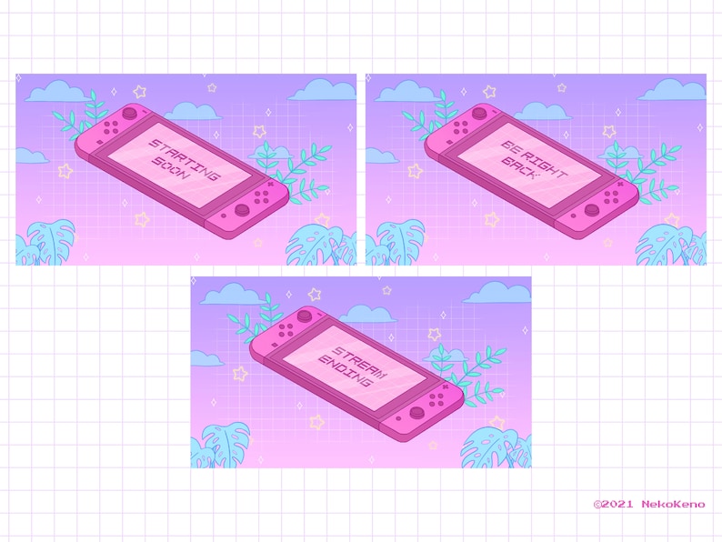 5 Animated Lofi Stream Screens for Twitch, Aesthetic Lofi, Chill Screen, Starting Soon, Be Right Back, Stream Ending Scene, Pink Purple Blue image 2