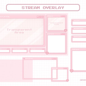Pacote de sobreposição de transmissão para Twitch, sobreposição de tema bonito do Windows, cor rosa estética, pacote de sobreposição de Twitch Kawaii