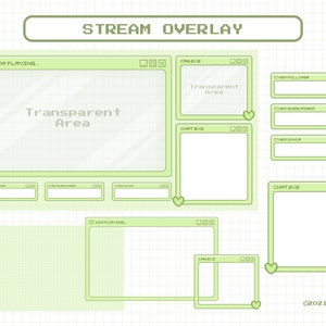 Stream Overlay Package for Twitch, Cute Windows Theme Overlay, Aesthetic Green Color, Kawaii Twitch Overlay Package