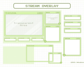 Stream Overlay Package for Twitch, Cute Windows Theme Overlay, Aesthetic Green Color, Kawaii Twitch Overlay Package