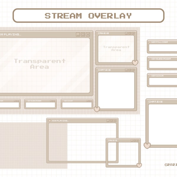 Stream Overlay Package for Twitch, Cozy Brown Beige, Cute Windows Theme Overlay, Aesthetic Brown Color, Kawaii Twitch Overlay Package