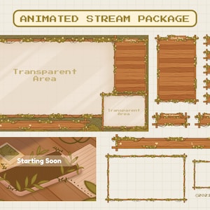 Pacote de sobreposição de stream de Cottagecore animado para Twitch, cor marrom estética, sobreposição de tema aconchegante de planta fofa, sobreposição de Twitch Kawaii
