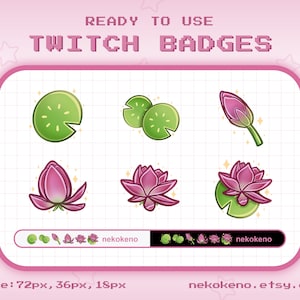 6 Lotus Blumen Zucken Abzeichen, Bit Abzeichen, Sub Abzeichen, lila Pflanze Kawaii süße Stream Abzeichen