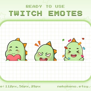 3 Dinosaur Twitch Emotes, Emote for Twitch Discord Youtube, Cute Dino Emotes, Kawaii Emotes, Chibi Emotes