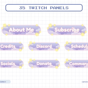 35 Pastel Cloud Twitch-panelen, Dromerig sterrenpaneel, blauw roze paars bewolkt Kawaii Cute Stream-paneel