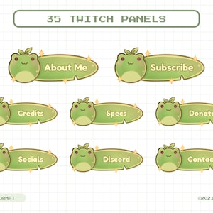 35 Frog Twitch Panels, Green Frog Leaf Kawaii Cute Stream Panel