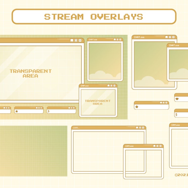 Stream Overlay Package for Twitch, Cute Beige Windows Theme Overlay, Kawaii Twitch Overlay Package, Aesthetic Pastel Green Color