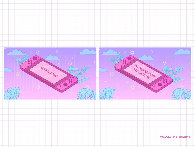 5 Animated Lofi Stream Screens for Twitch, Aesthetic Lofi, Chill Screen, Starting Soon, Be Right Back, Stream Ending Scene, Pink Purple Blue image 3