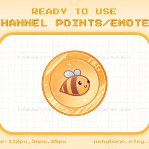 Bee Twitch Channel Points, Bee Coin Emote, Streamer Graphics, Pastel Kawaii Cute Emotes