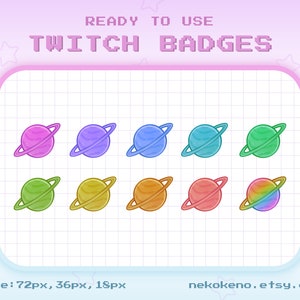 10 Planet Twitch Badges, Bit Badges, Sub Badges, Space Kawaii Cute Stream Badge