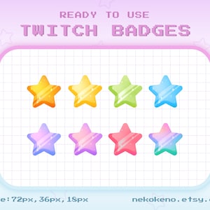 8 Star Twitch Badges, Bit Badges, Sub Badges, Kawaii Cute Stream Badges