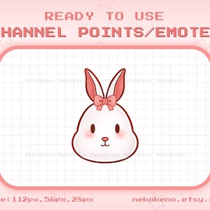 Bunny Twitch Channel Points, White Rabbit Emote, Streamer Graphics, Pastel Kawaii Cute Emotes