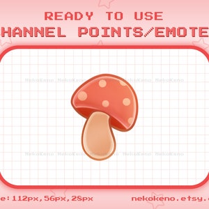 Pontos de canal do Twitch de cogumelo, emote de cogumelo, gráficos de streamer, emotes fofos de Kawaii pastel