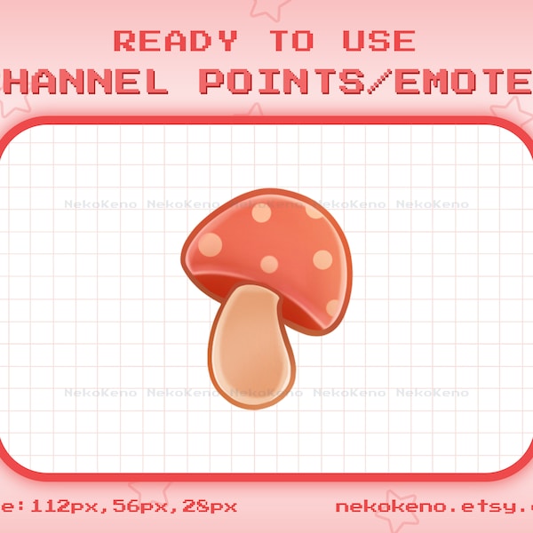 Mushroom Twitch Channel Points, Mushroom Emote, Streamer Graphics, Pastel Kawaii Cute Emotes