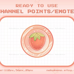 Strawberry Twitch Channel Points, Strawberry Coin Emote, Strawberry Fruit Streamer Graphics, Pastel Kawaii Cute Emotes
