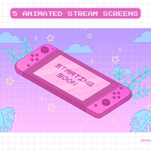 5 Animated Lofi Stream Screens for Twitch, Aesthetic Lofi, Chill Screen, Starting Soon, Be Right Back, Stream Ending Scene, Pink Purple Blue