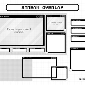 Stream Overlay Paket für Twitch, Niedliches Fenster Theme Overlay, Ästhetische Schwarz Weiß Farbe, Kawaii Twitch Overlay Paket
