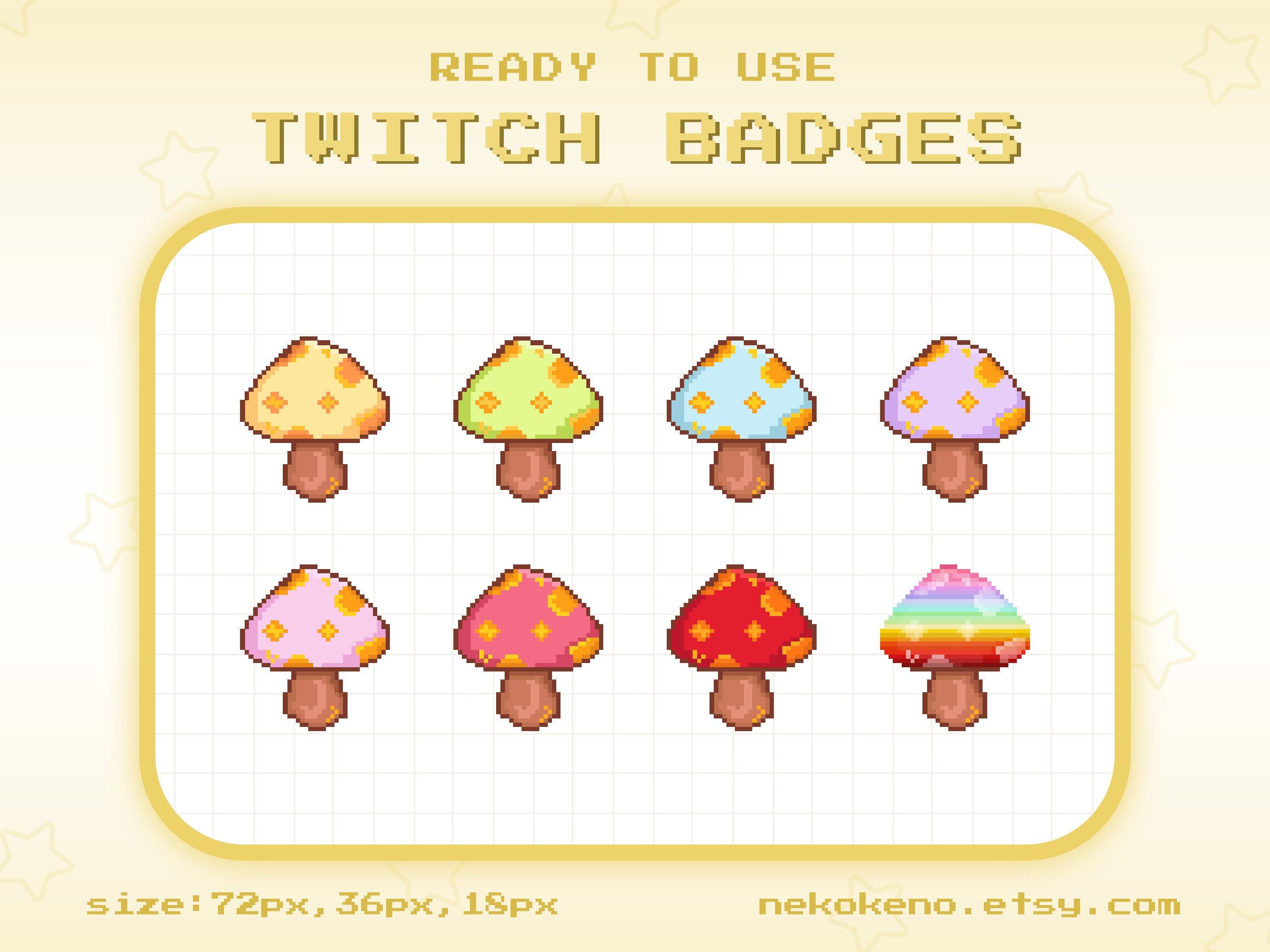 8 Mushroom Twitch Badges Bit Badges Sub Badges Kawaii Cute Etsy