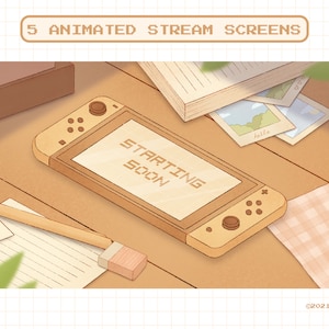 5 Animated Cozy Stream Screens for Twitch, Aesthetic Study, Chill Screen, Starting Soon, Be Right Back, Stream Ending Scene, Brown Color