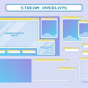 Stream Overlay Paket für Twitch, Niedliches Windows Theme Overlay, Kawaii Twitch Overlay Paket, Ästhetische Blau Gelbe Farbe