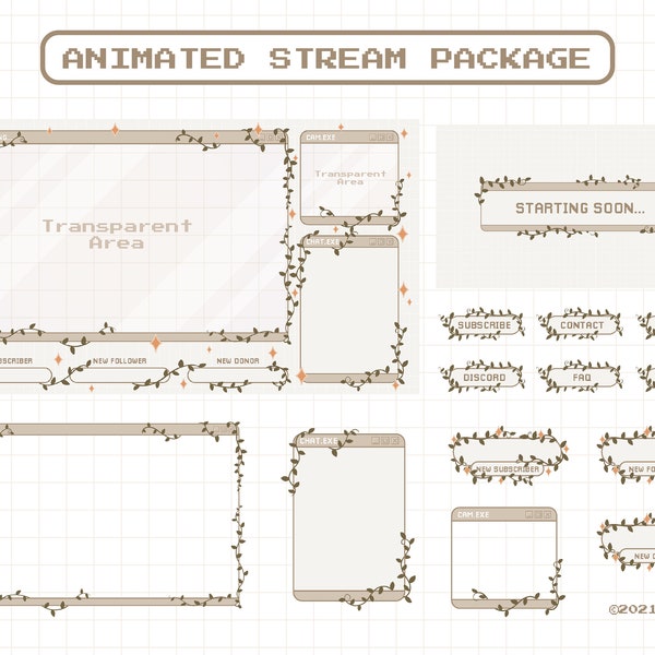 Animated Stream Overlay Package for Twitch, Aesthetic Brown Coffee Color, Cute Plant Cozy Theme Overlay, Kawaii Twitch Overlay Package