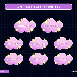 35 Purple Pink Cloud Twitch Panels, Dreamy Star Kawaii Cute Stream Panel