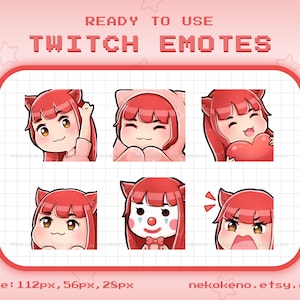 6 Red Hair Girl with Cat Ears Twitch Emotes, Brown Eyes, Emote for Twitch Discord Youtube, Cute Kawaii Chibi Emotes