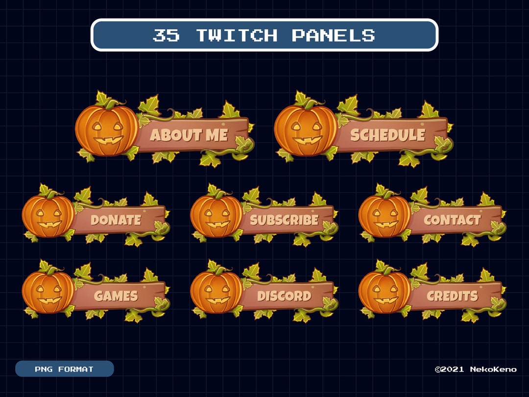 35 Spooky Halloween Twitch Panels, Pumpkin Wooden Leaves Panel, Wood